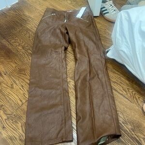 Low rise brown leather pants